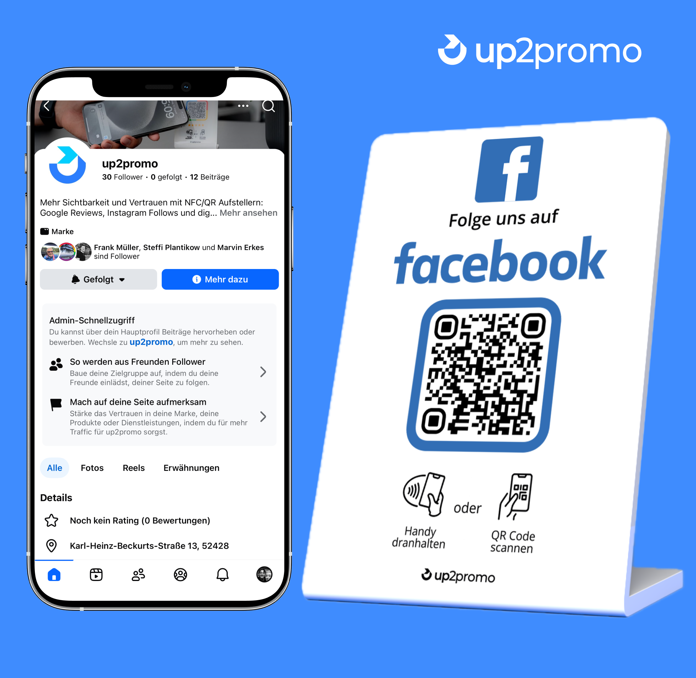 Facebook Aufsteller mit NFC & QR