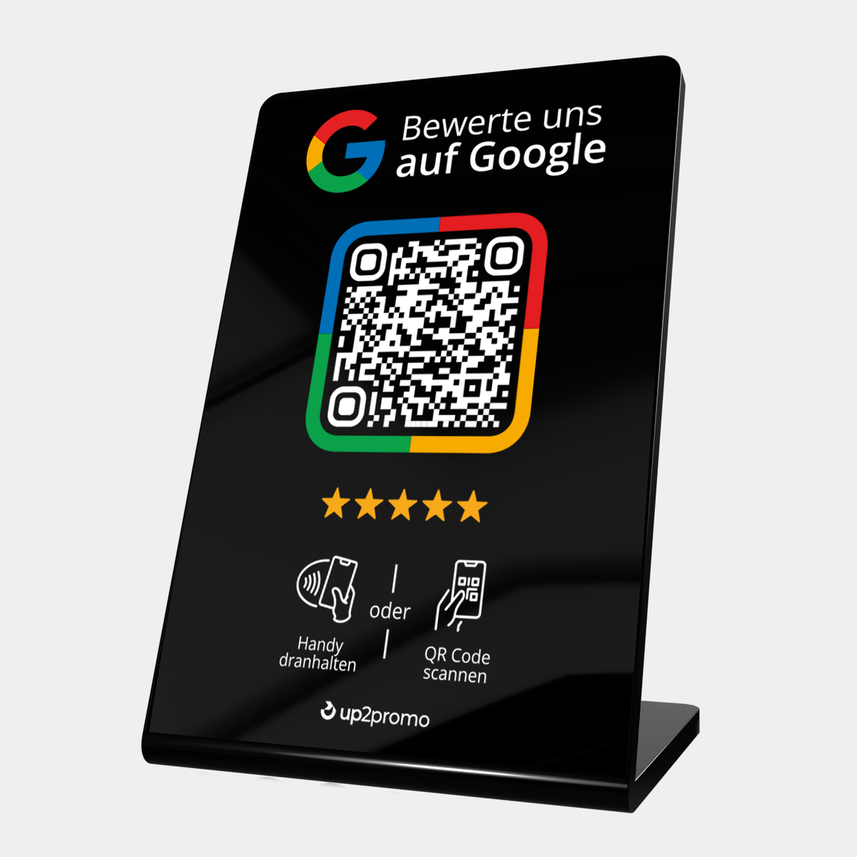 Google Bewertung Aufsteller mit NFC & QR-Code in schwarz #Sprache_Deutsch German