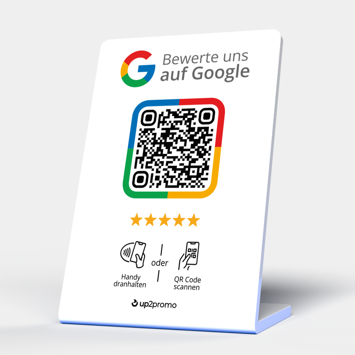 Google Bewertung Aufsteller mit NFC & QR-Code in weiß #Sprache_Deutsch German