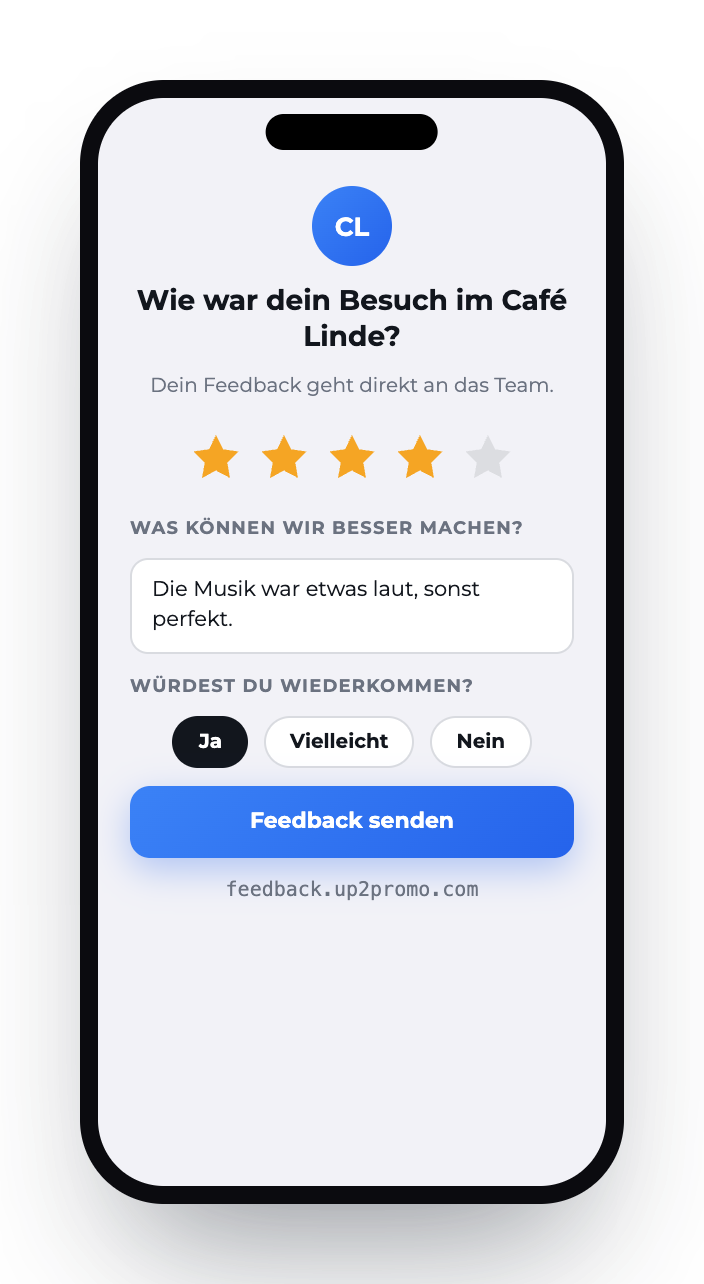 up2promo App: Feedback-Formular für Gäste